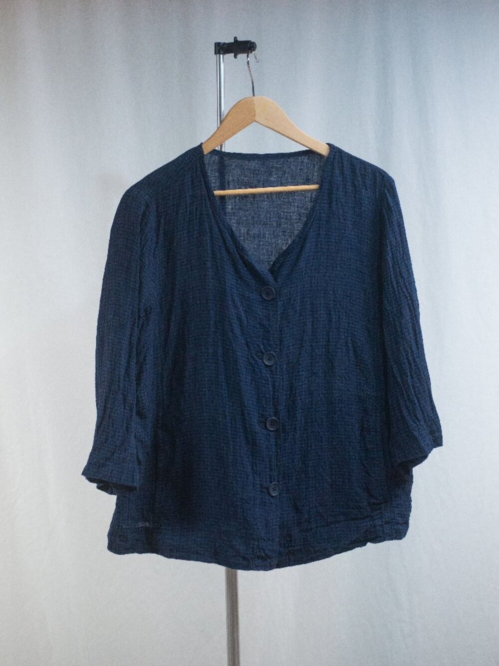 Eileen Fisher 100% Organic Linen Gauze Button-up Top with a V-neck